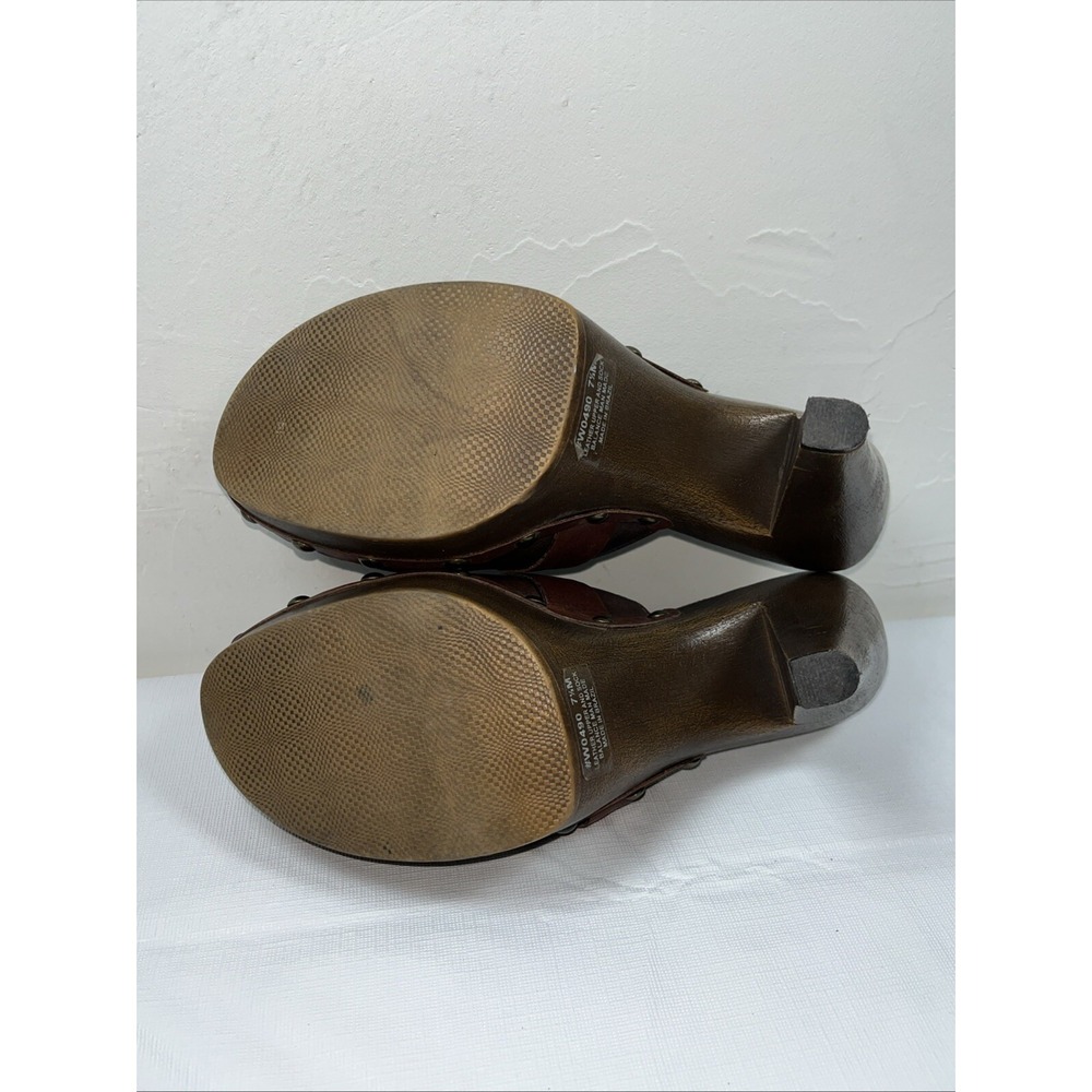 Vtg White Mt Womens 7.5M Cornelia Leather Studded Mules Clogs Brown 70s Y2K Boho - Picture 9 of 15